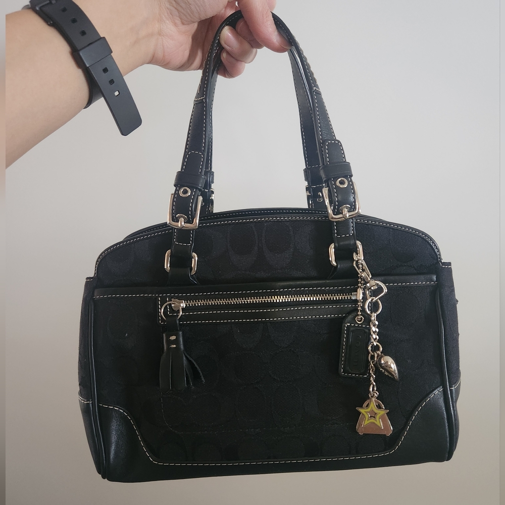 Coach Black Signature Jacquard Satchel